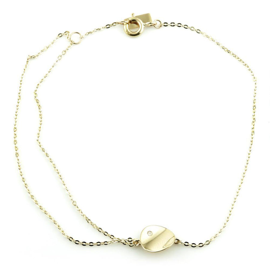 9ct Gold Curved Flat Disc with Crystal Chain Bracelet - ZuZu Jewellery
