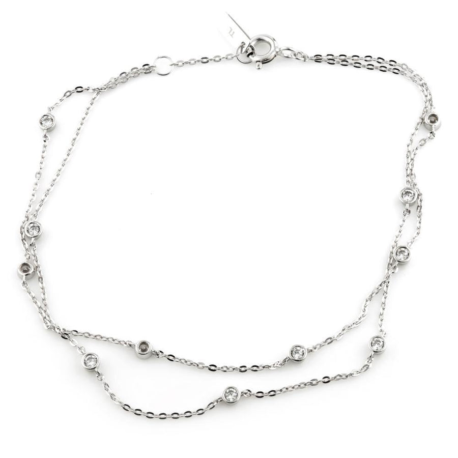 9ct White Gold Dainty Crystal Double Chain Bracelet - ZuZu Jewellery