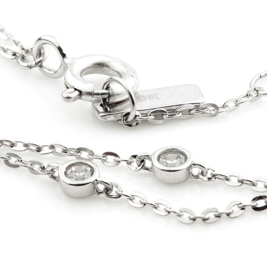 9ct White Gold Dainty Crystal Double Chain Bracelet - ZuZu Jewellery