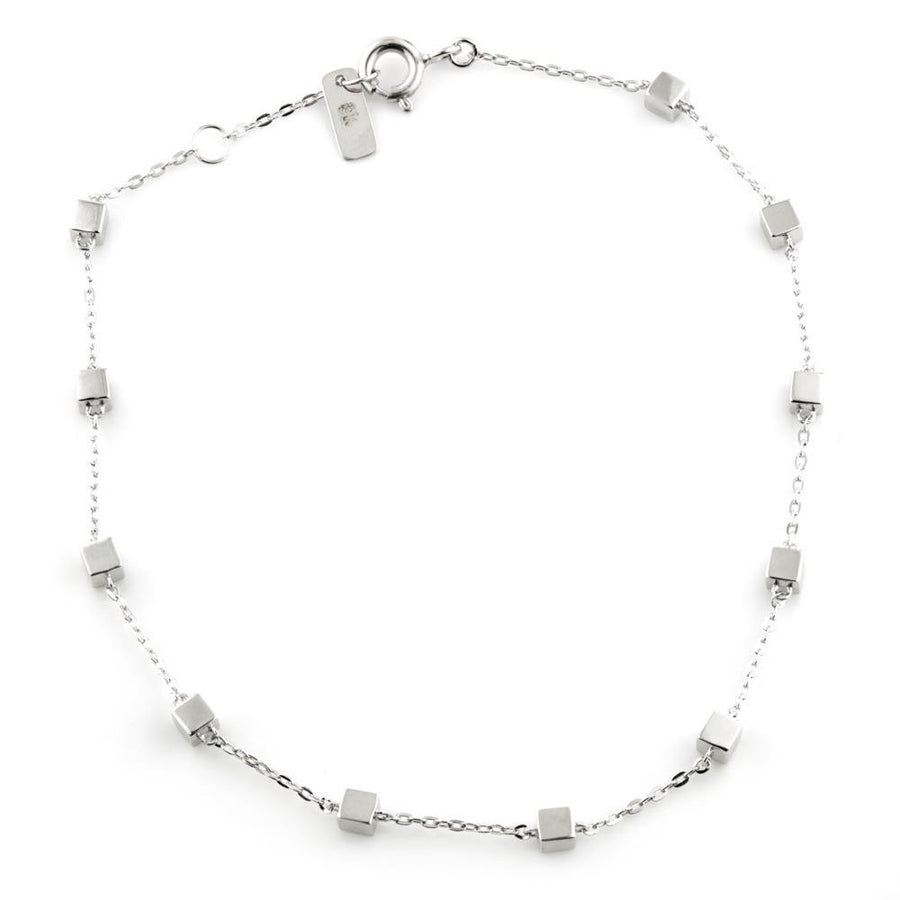 9ct White Gold Tiny Cube Chain Bracelet - ZuZu Jewellery