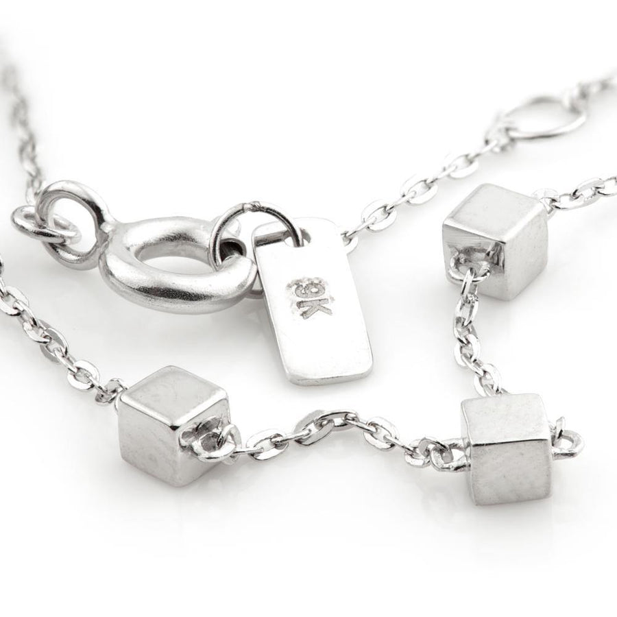 9ct White Gold Tiny Cube Chain Bracelet - ZuZu Jewellery