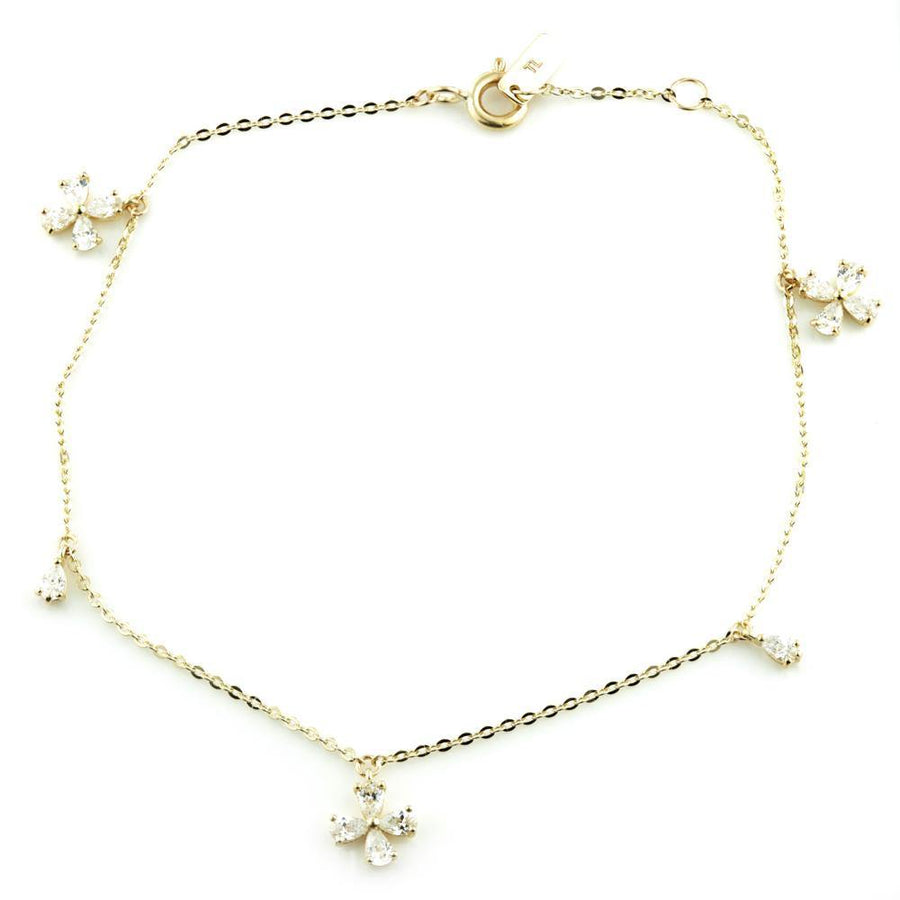 9ct Gold Chain Crystal Flowers Charm Bracelet - ZuZu Jewellery