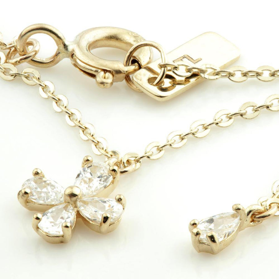 9ct Gold Chain Crystal Flowers Charm Bracelet - ZuZu Jewellery