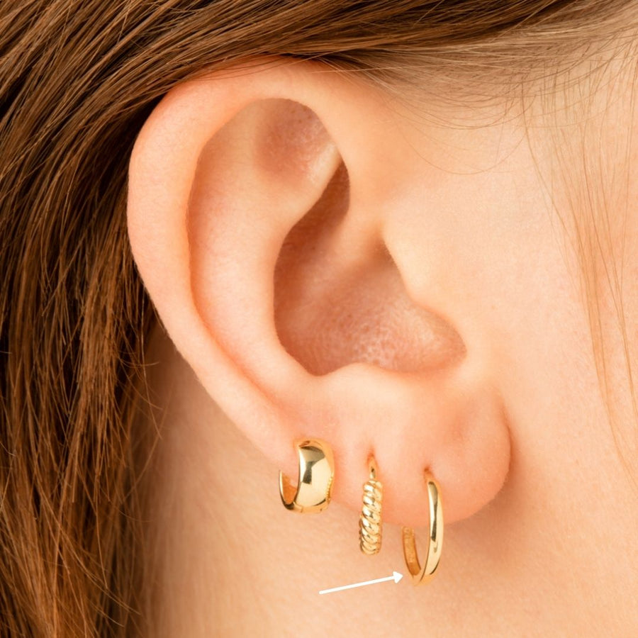 9ct Gold Thin Plain Cartilage 12mm Huggie Hoop Earring - ZuZu Jewellery