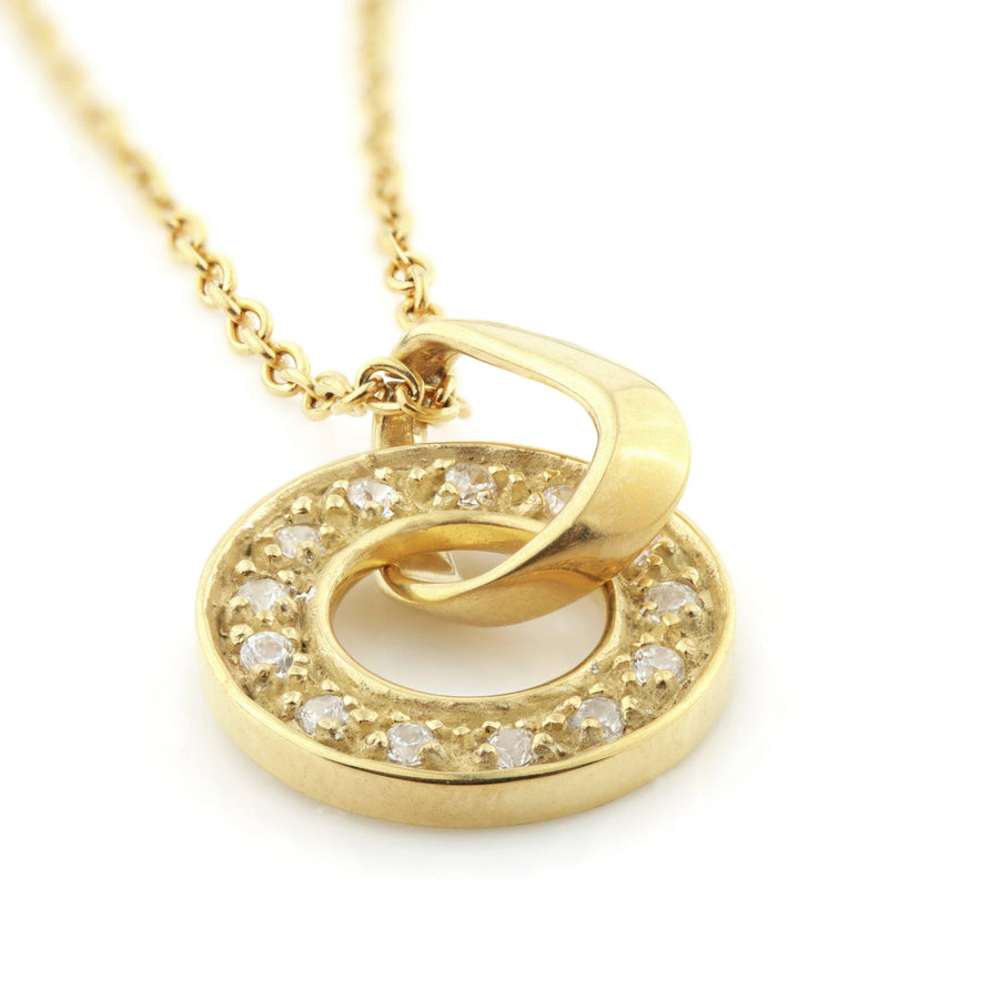 Gold Long CZ Halo Pendant Necklace - ZuZu Jewellery