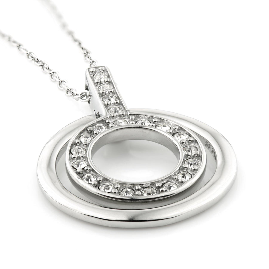 Steel CZ Encircled Halo Pendant Necklace - ZuZu Jewellery