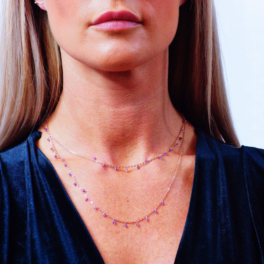 Aphrodite Rose Gold Amethyst Long Necklace - ZuZu Jewellery