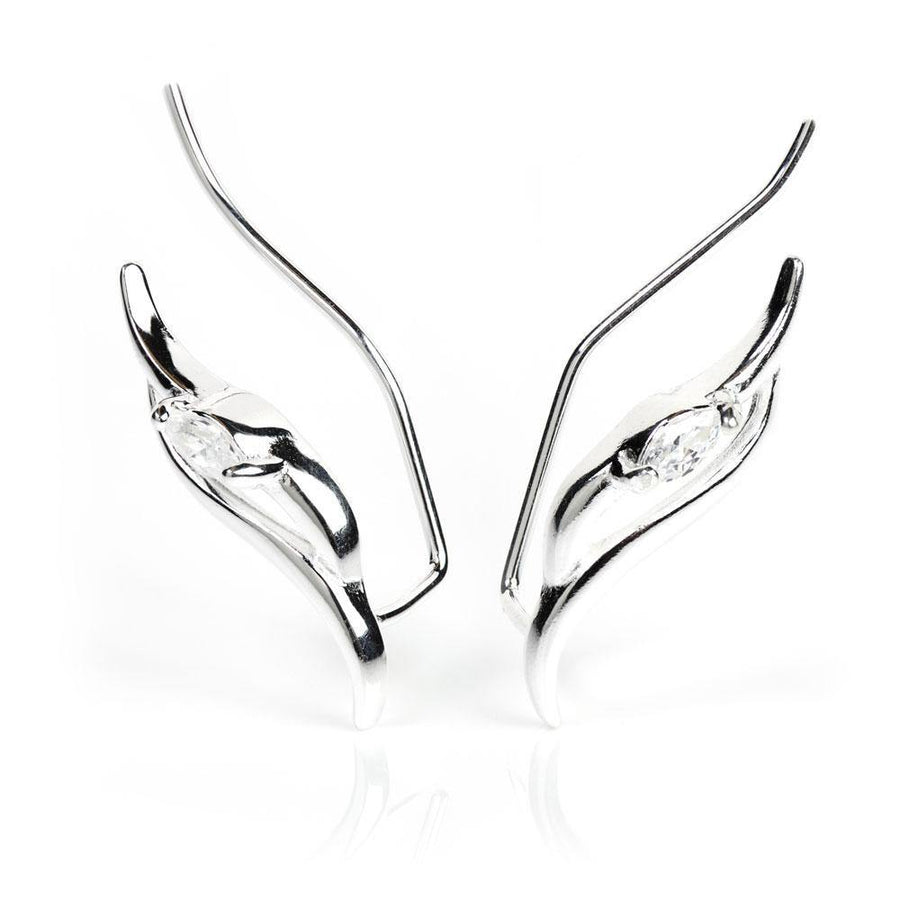 Sterling Silver Crystal Swirl Ear Climber Earrings - ZuZu Jewellery