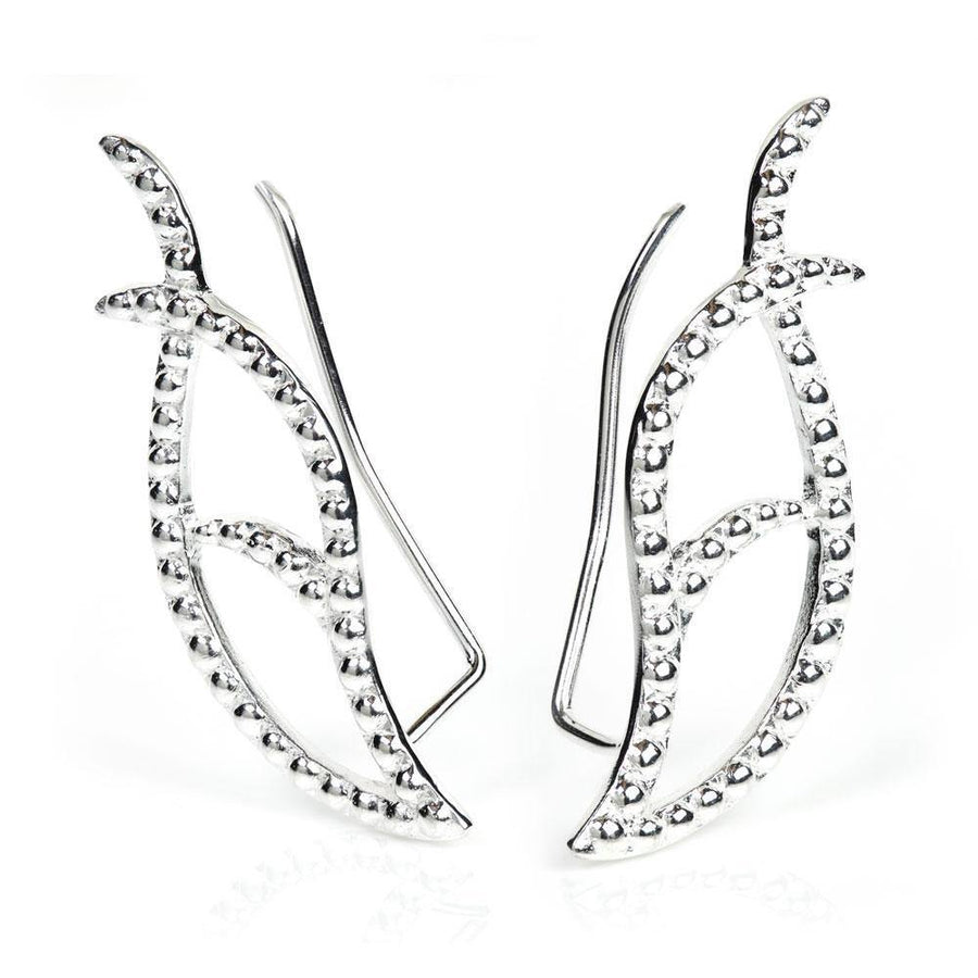 Sterling Silver Open Leaf Ear Climber Earrings - ZuZu Jewellery