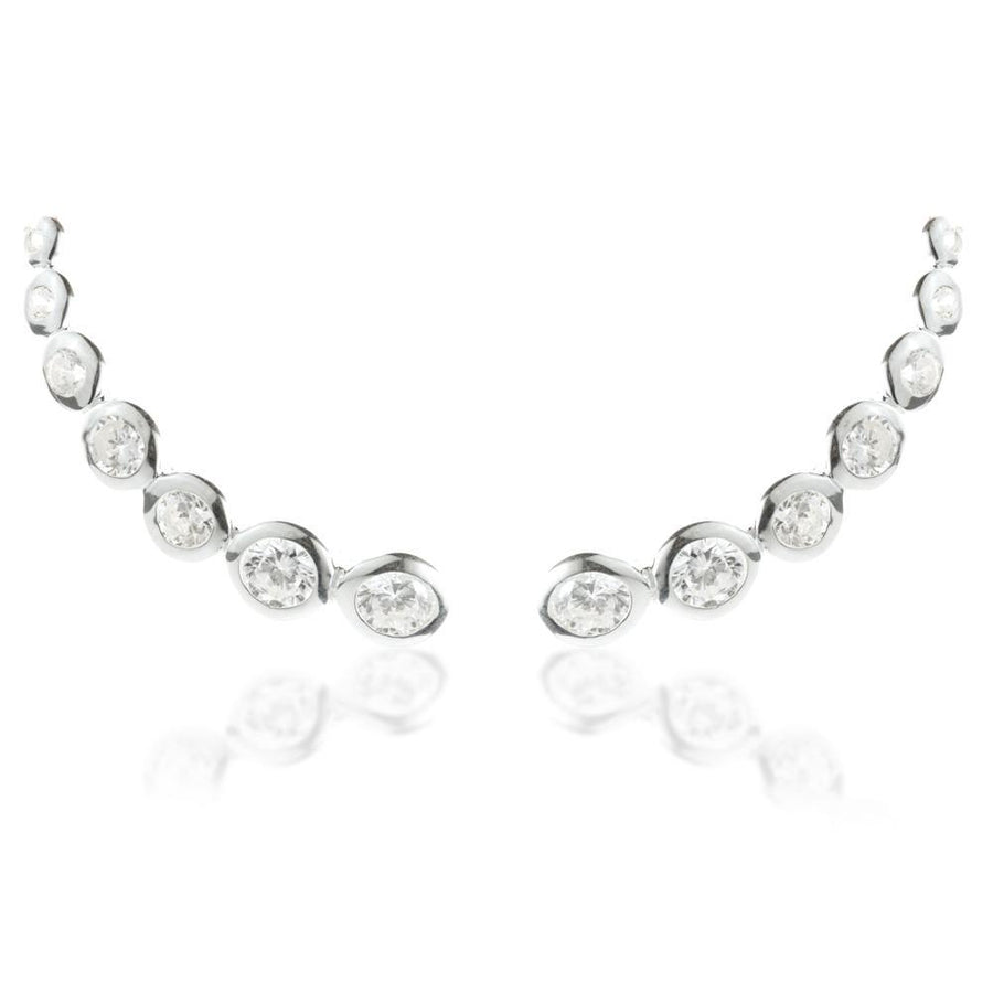 Sterling Silver Crystal Curve Ear Climber Earrings - ZuZu Jewellery