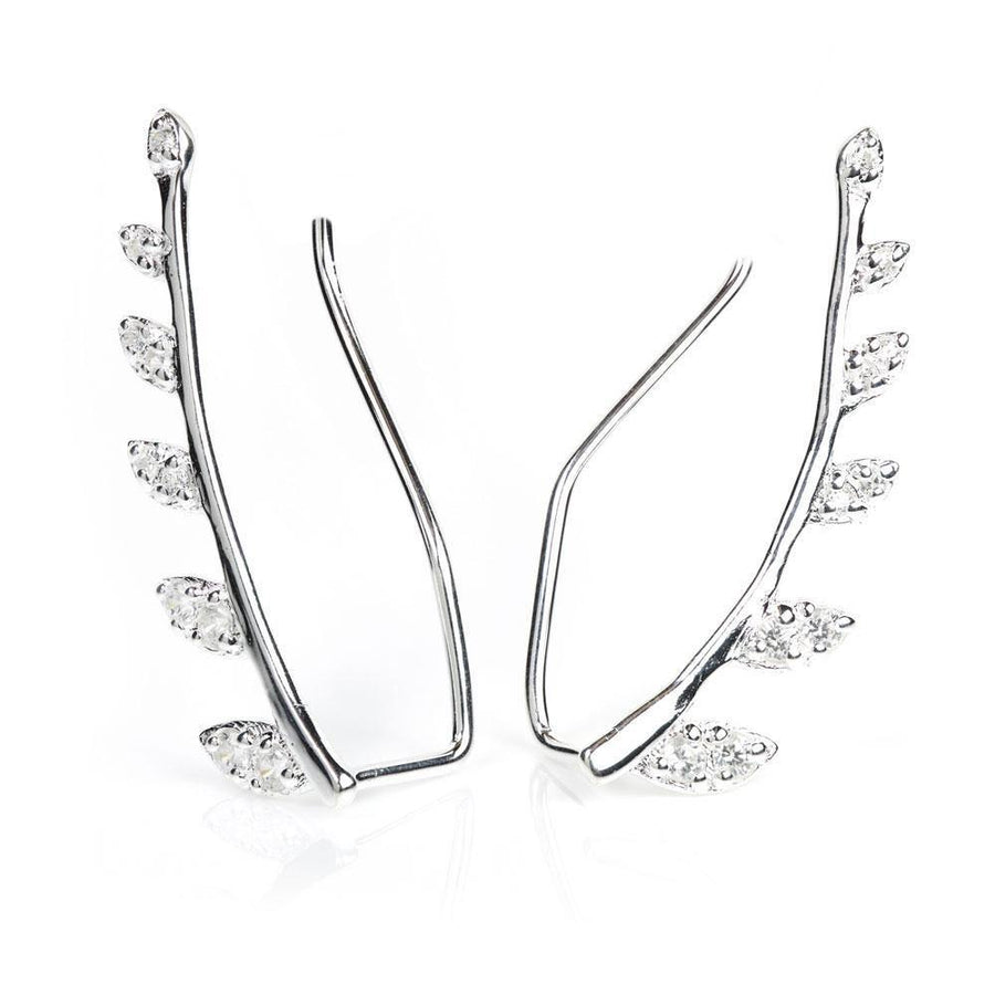 Sterling Silver Crystal Leaf Ear Climber - ZuZu Jewellery