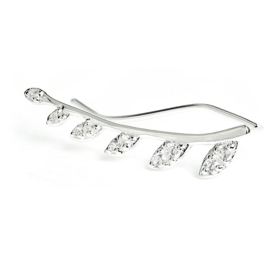 Sterling Silver Crystal Leaf Ear Climber - ZuZu Jewellery