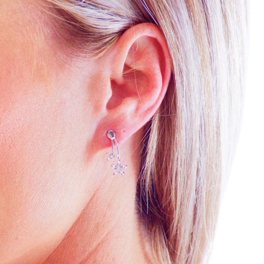 Sterling Silver Crystal Shooting Stars Stud Drop Earrings - ZuZu Jewellery