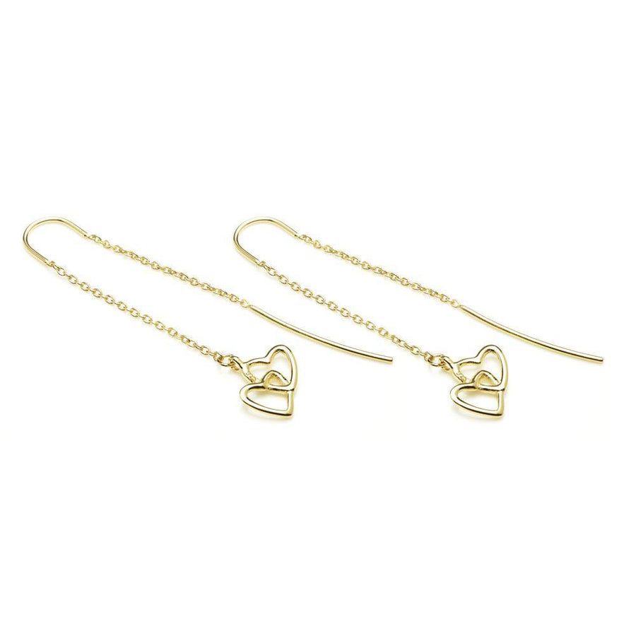 Gold Linked Hearts Threader Earrings - ZuZu Jewellery