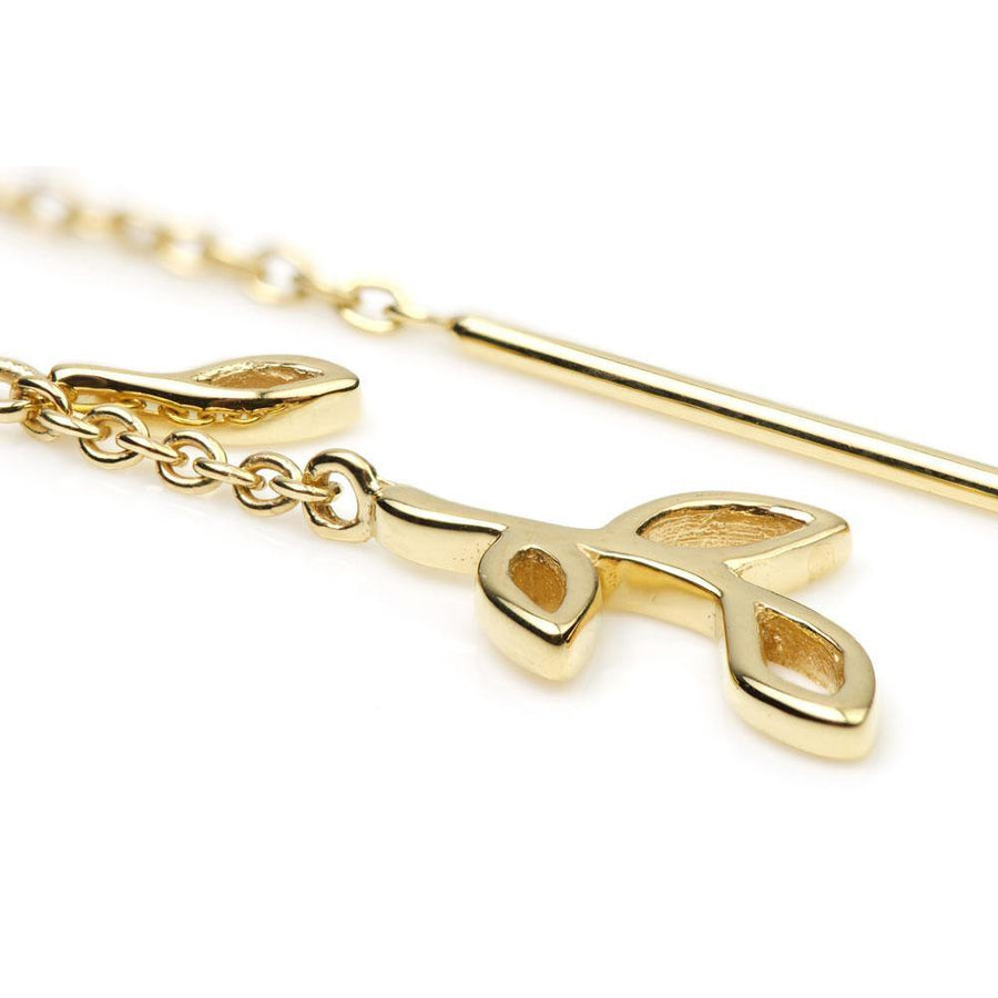 Gold Small Leaf Threader Earrings - ZuZu Jewellery