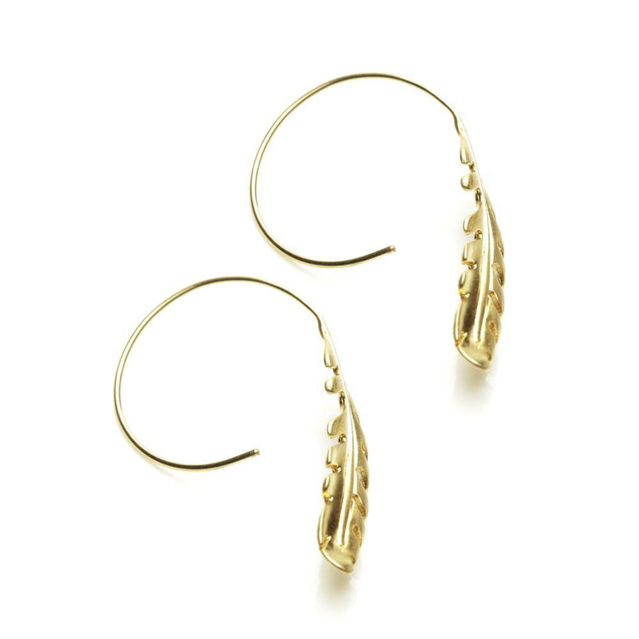 Gold Feather Pull Through Earrings - ZuZu Jewellery