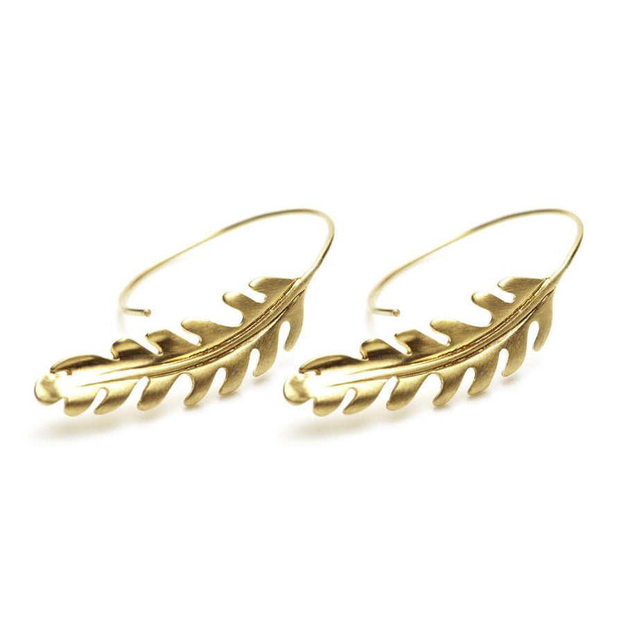 Gold Feather Pull Through Earrings - ZuZu Jewellery