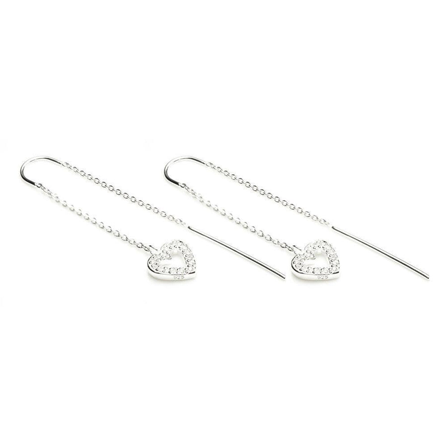 Sterling Silver Crystal Pave Heart Threader Earrings - ZuZu Jewellery