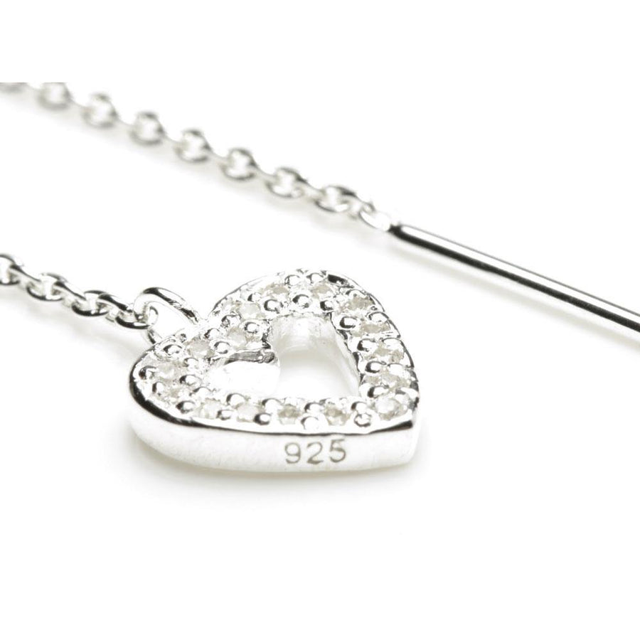 Sterling Silver Crystal Pave Heart Threader Earrings - ZuZu Jewellery