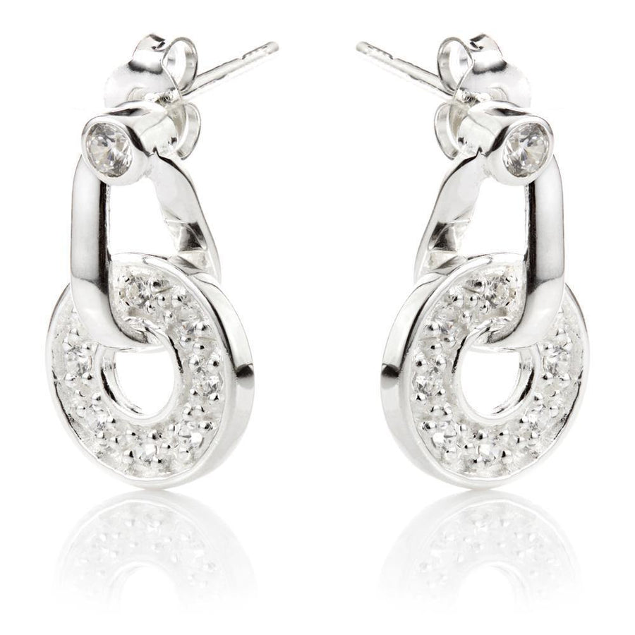 Sterling Silver Crystal Pave Disc Stud Drop Earrings - ZuZu Jewellery