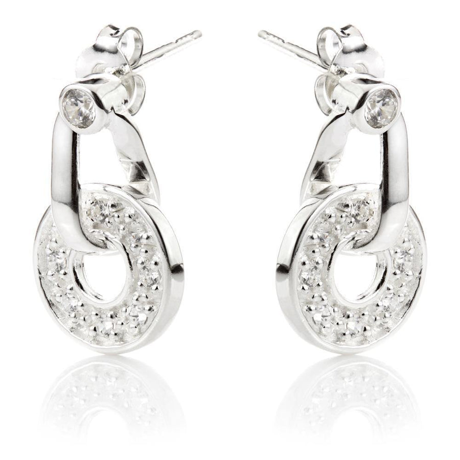 Sterling Silver Crystal Pave Disc Stud Drop Earrings - ZuZu Jewellery