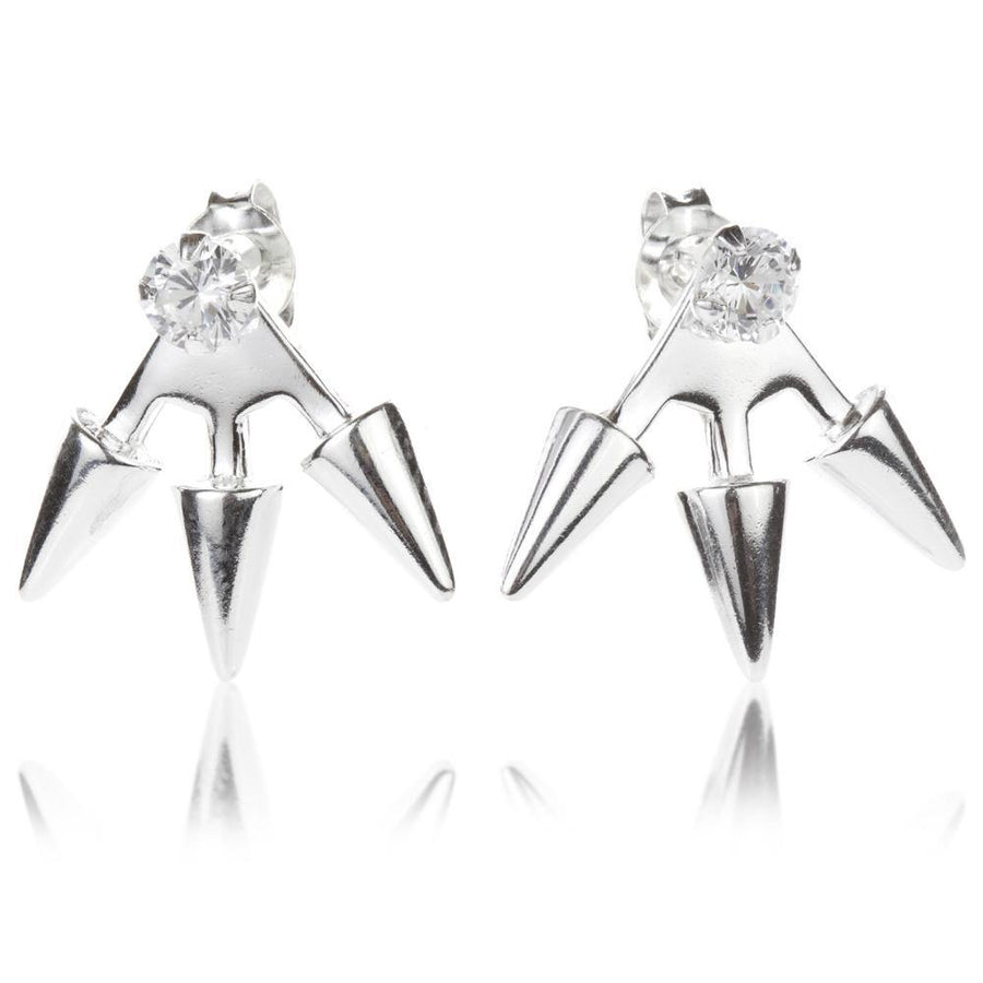 Crystal Stud with Triple Spike Silver Ear Jacket - ZuZu Jewellery