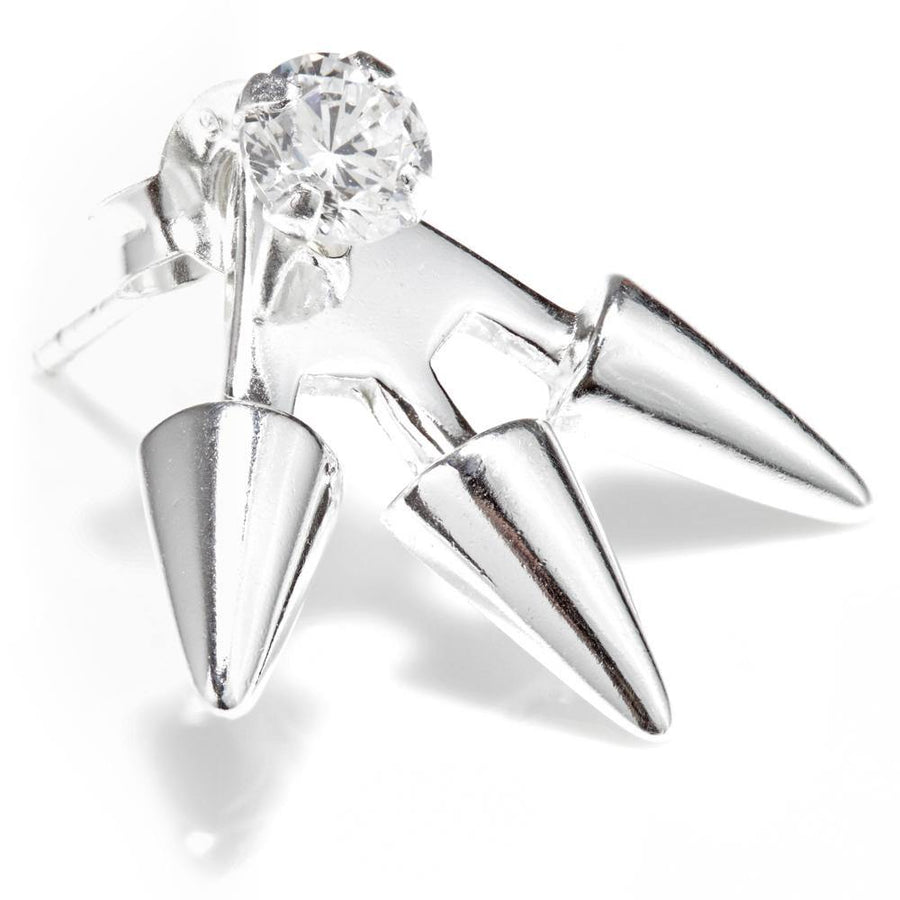 Crystal Stud with Triple Spike Silver Ear Jacket - ZuZu Jewellery