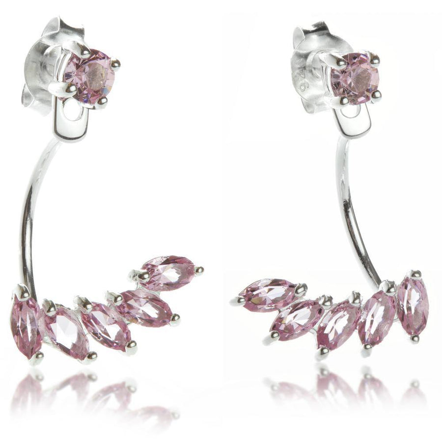Pink Crystal Silver Under Ear Studs with Marquise Gem Ear Jacket Earrings - ZuZu Jewellery