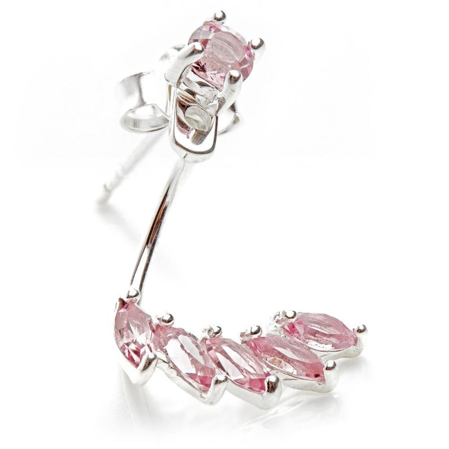 Pink Crystal Silver Under Ear Studs with Marquise Gem Ear Jacket Earrings - ZuZu Jewellery