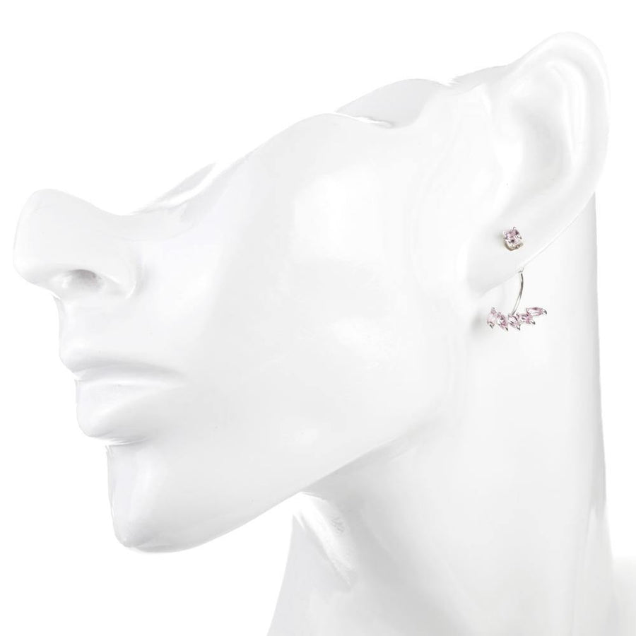 Pink Crystal Silver Under Ear Studs with Marquise Gem Ear Jacket Earrings - ZuZu Jewellery