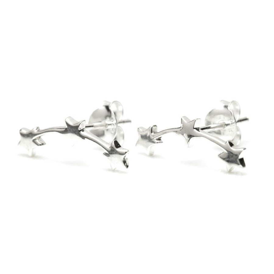 Sterling Silver Triple Star Bar Stud Earrings - ZuZu Jewellery