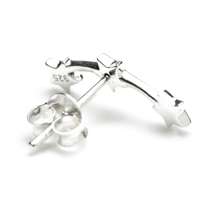 Sterling Silver Triple Star Bar Stud Earrings - ZuZu Jewellery