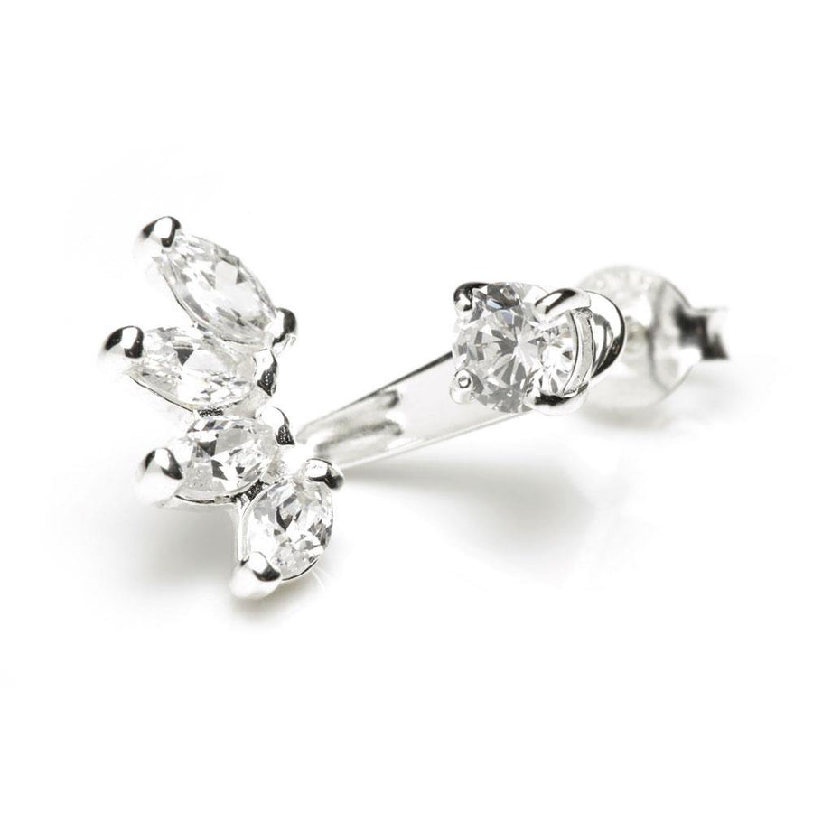 Crystal Stud with Silver Marquise Gem Under Ear Jacket Earrings - ZuZu Jewellery