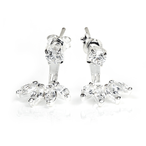 Crystal Stud with Silver Marquise Gem Under Ear Jacket Earrings - ZuZu Jewellery