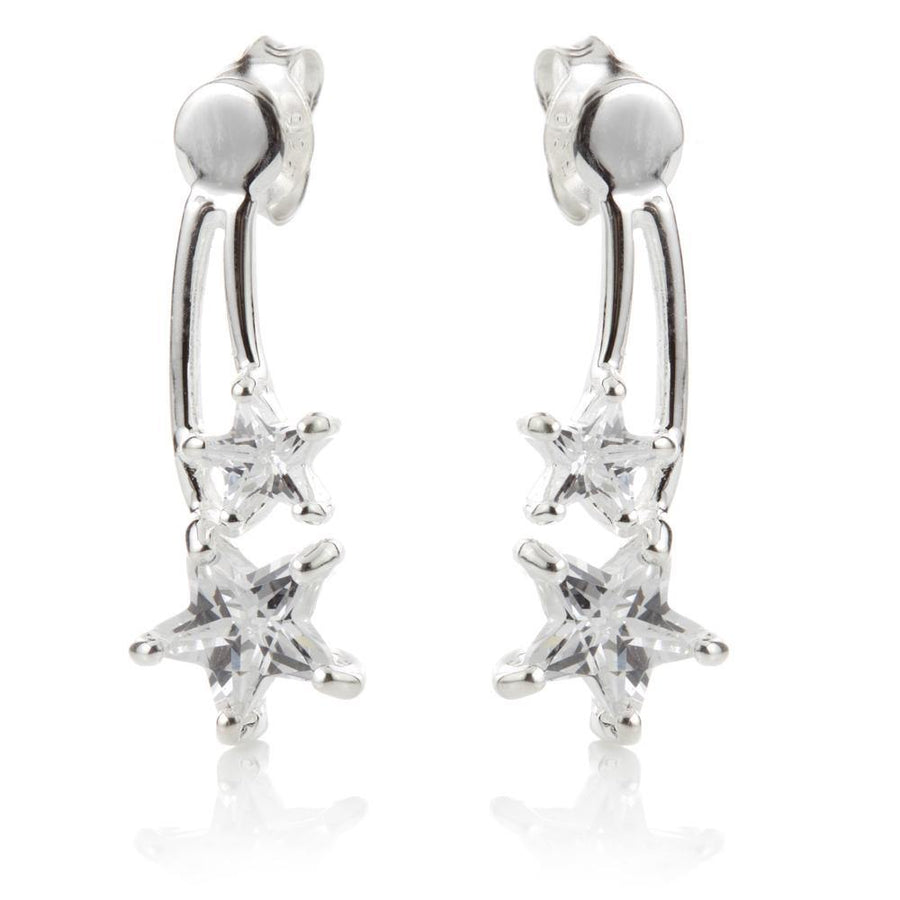 Sterling Silver Crystal Shooting Stars Stud Drop Earrings - ZuZu Jewellery