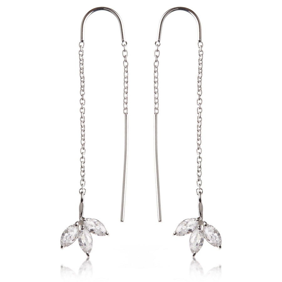 Sterling Silver Crystal Flower Threader Earrings - ZuZu Jewellery