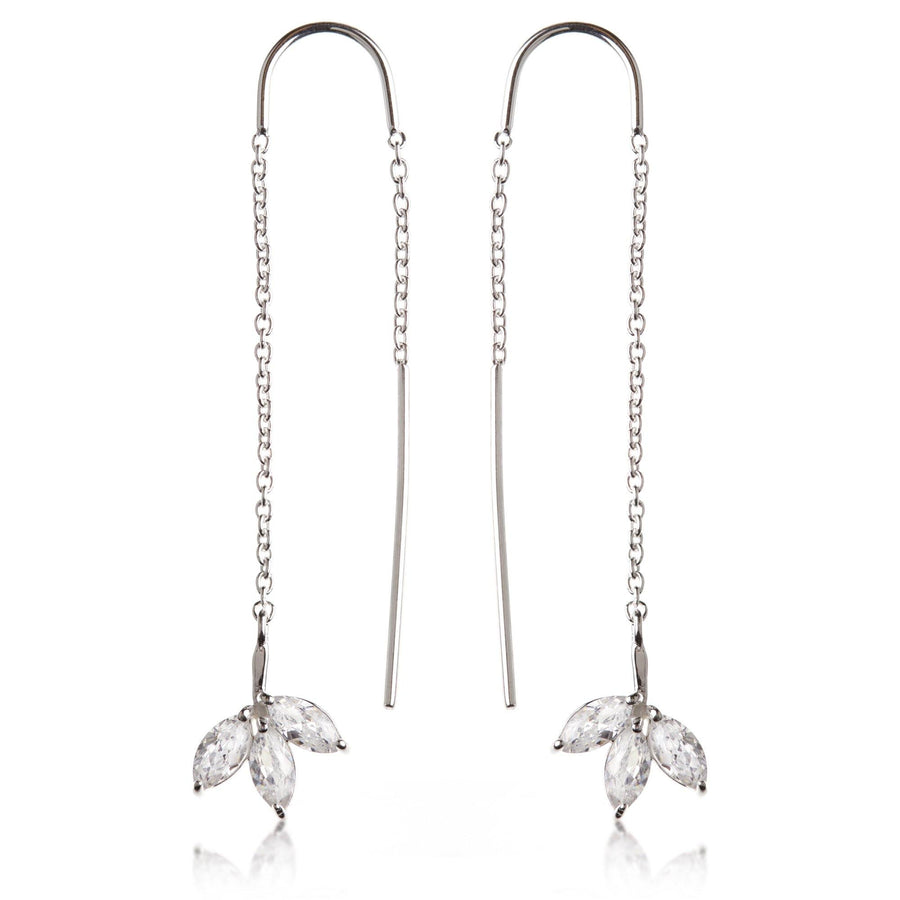 Sterling Silver Crystal Flower Threader Earrings - ZuZu Jewellery