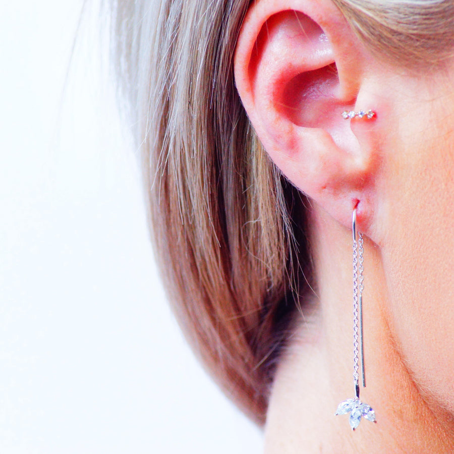 Sterling Silver Crystal Flower Threader Earrings - ZuZu Jewellery