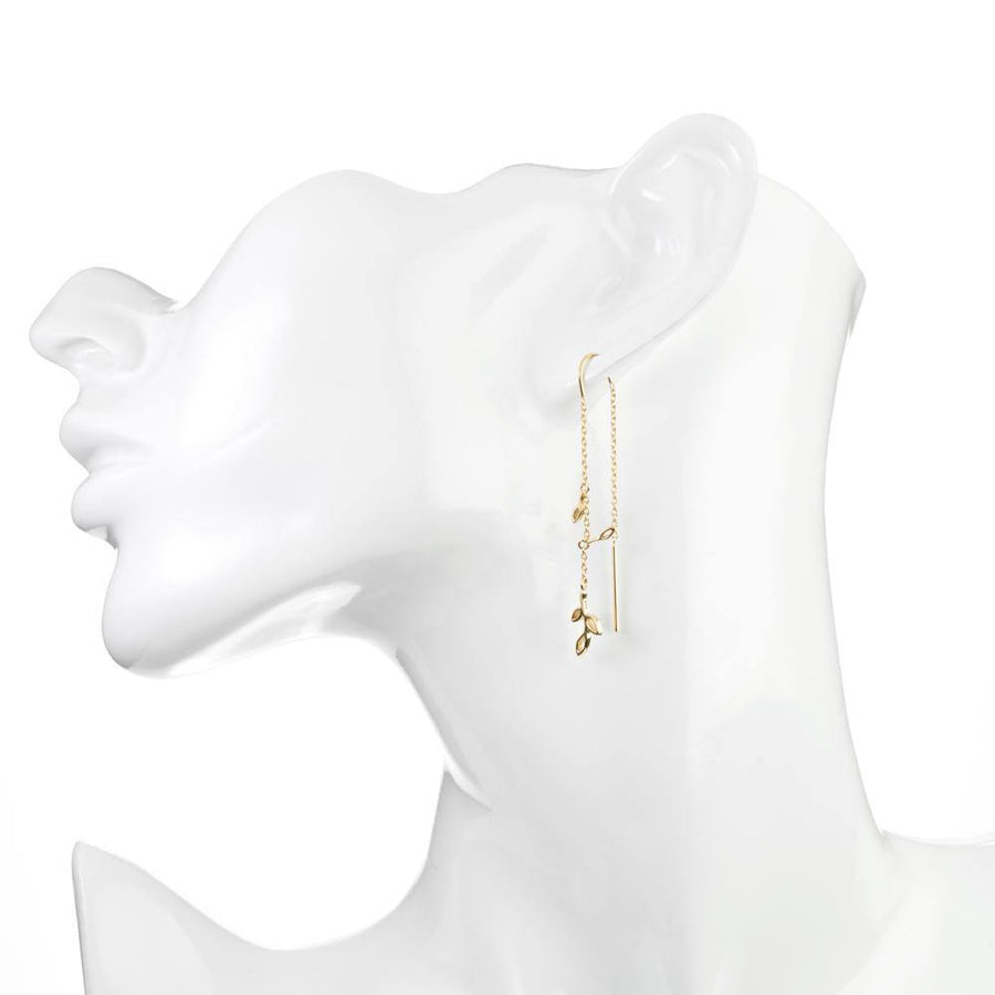 Gold Small Leaf Threader Earrings - ZuZu Jewellery