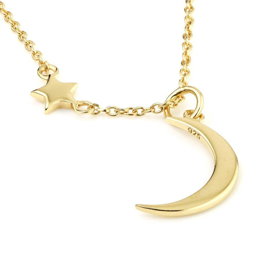 Gold Moon & Star Pendant Necklace - ZuZu Jewellery