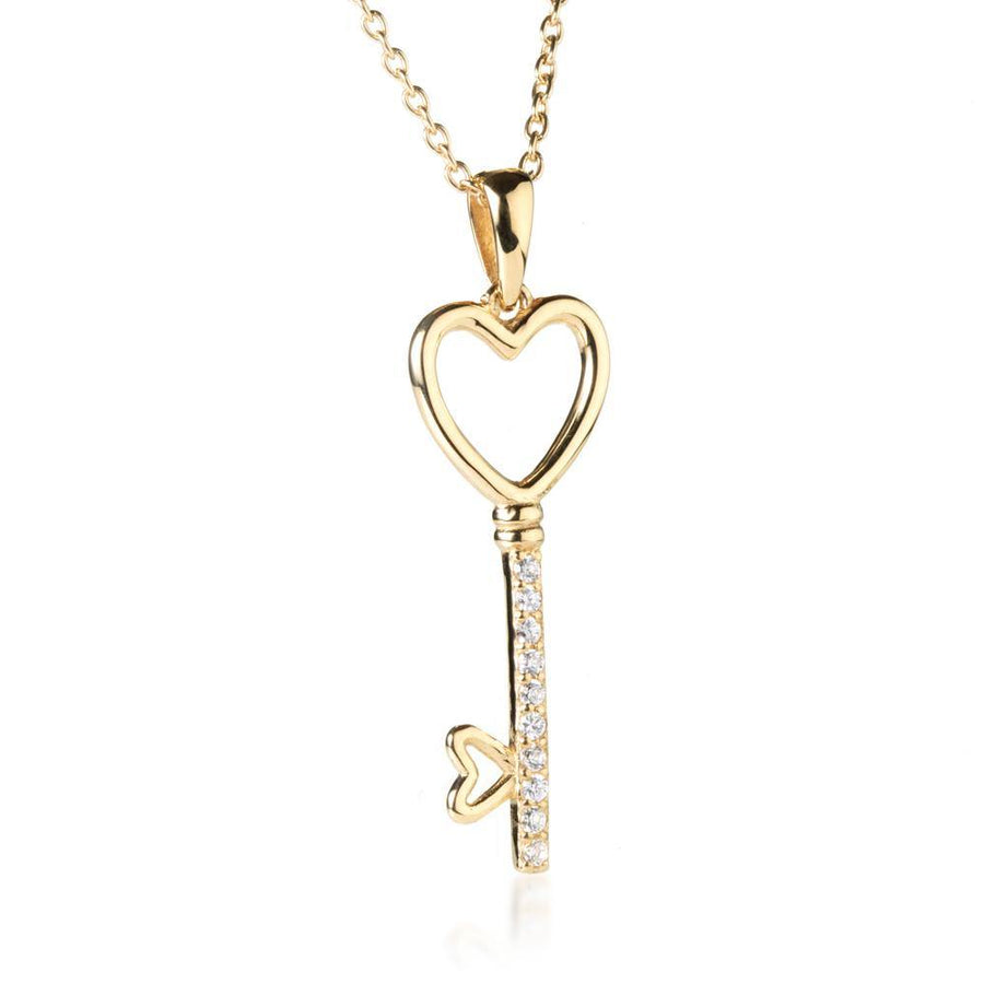 Gold Crystal Key 2 My Heart Pendant Necklace - ZuZu Jewellery