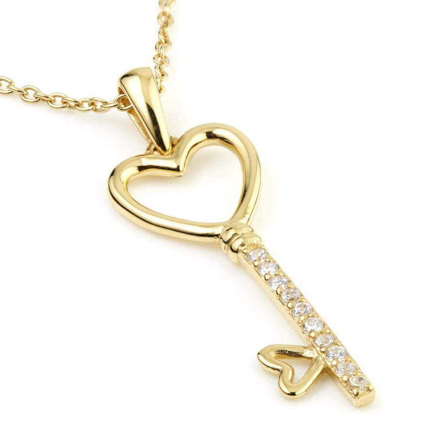 Gold Crystal Key 2 My Heart Pendant Necklace - ZuZu Jewellery