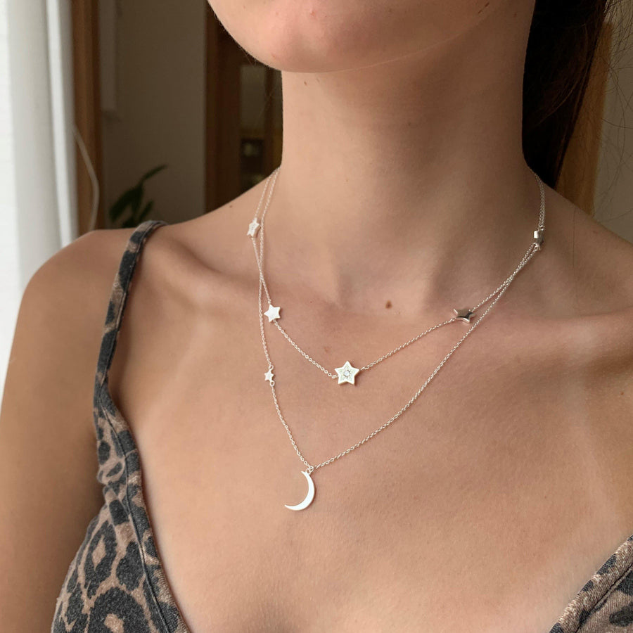 Sterling Silver Crystal Star Chain Choker Necklace - ZuZu Jewellery