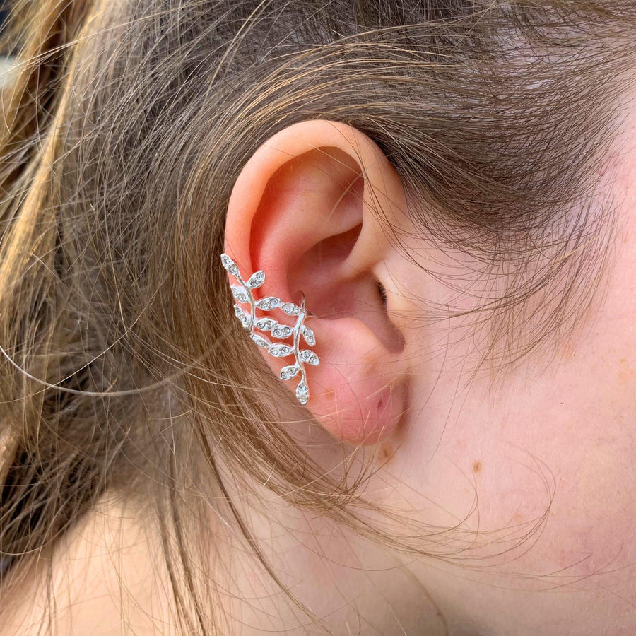 Sterling Silver Twisted Jewel Ash Leaf Ear Cuff - ZuZu Jewellery