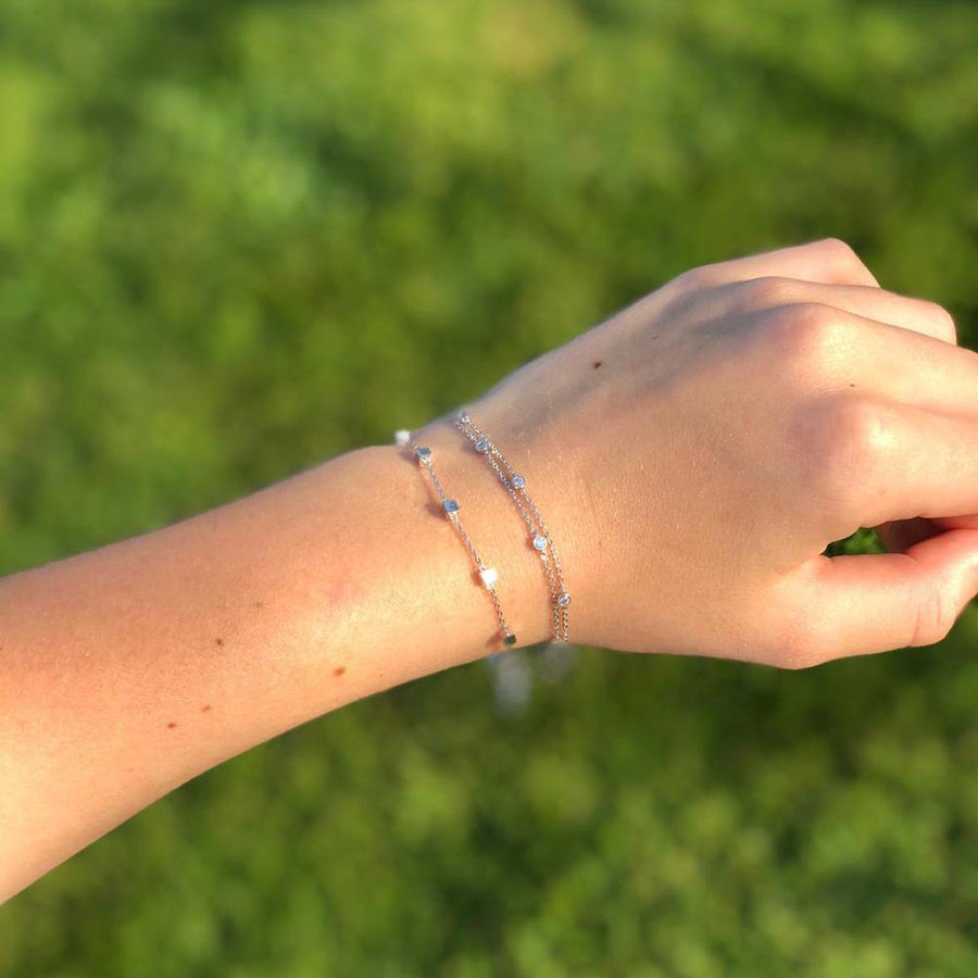 9ct White Gold Tiny Cube Chain Bracelet - ZuZu Jewellery