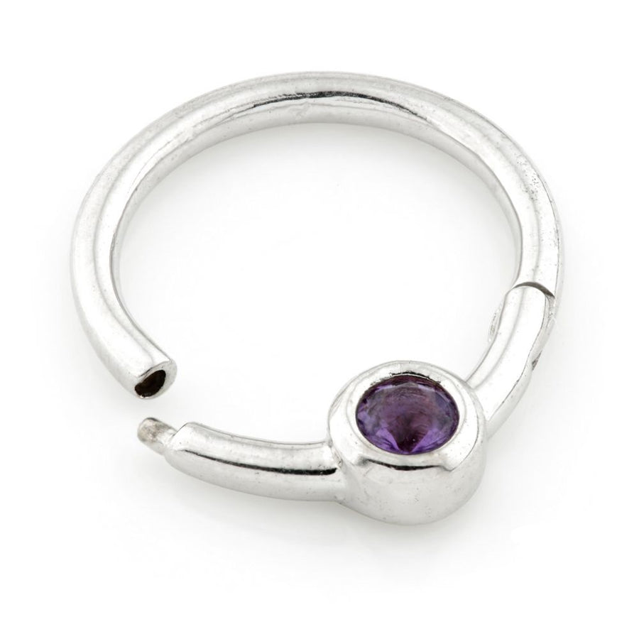 14ct White Gold Amethyst Stone Hinge Ring - Daith / Septum - ZuZu Jewellery
