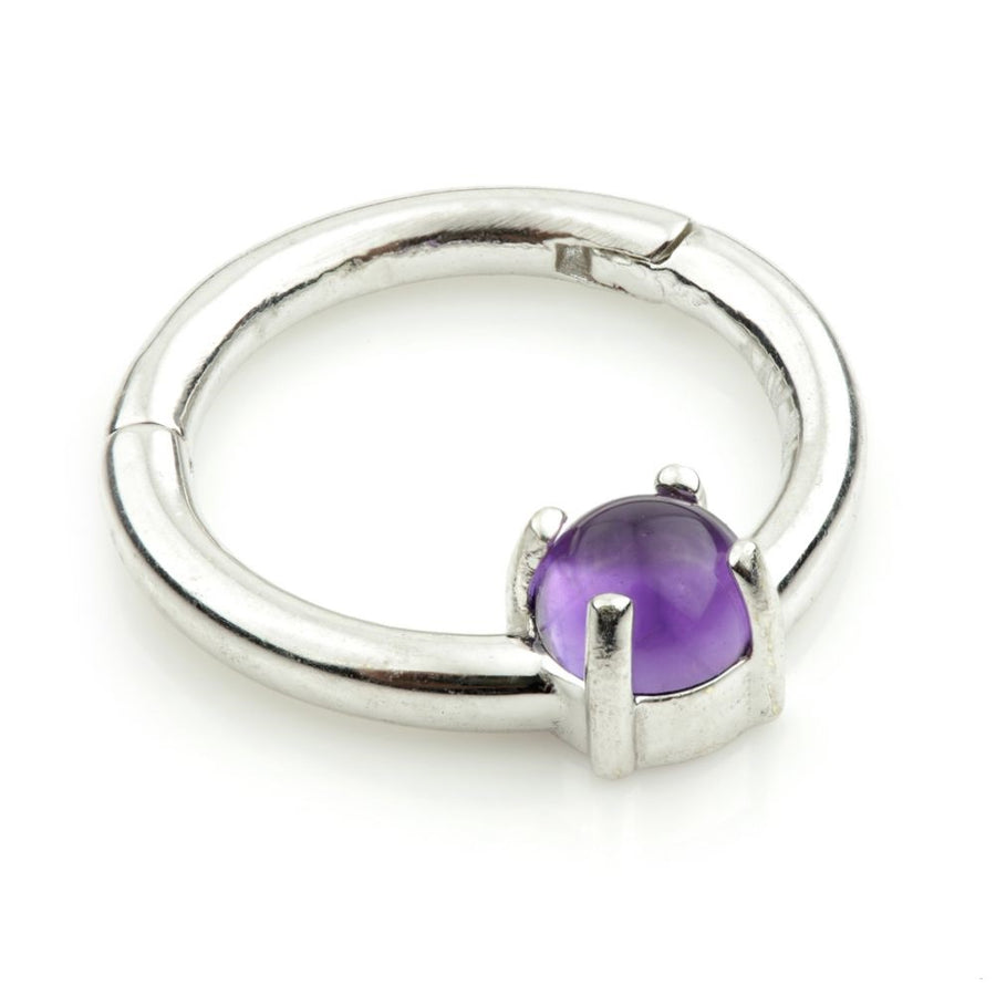 14ct White Gold Prong Set Amethyst Stone Hinge Ring- Daith / Septum - ZuZu Jewellery