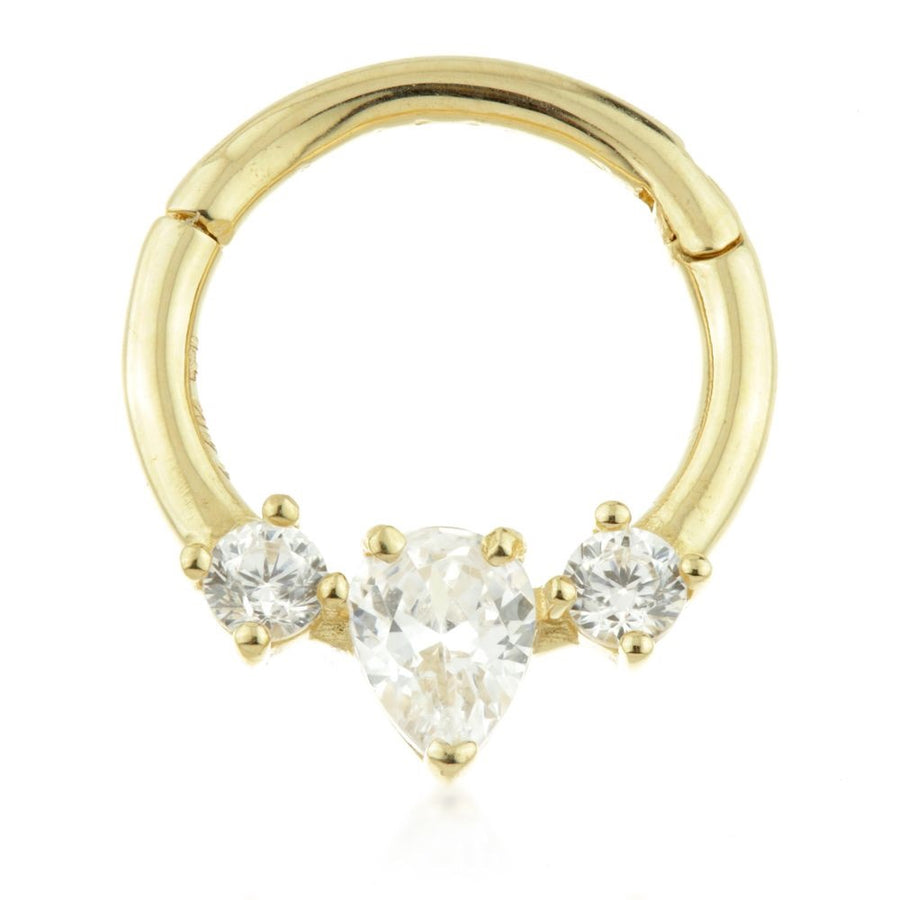 9ct Gold CZ Tear Hinge Daith / Septum Ring - ZuZu Jewellery