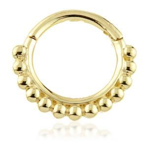 Solid Gold Daith Ring with Ball Pattern - ZuZu Jewellery