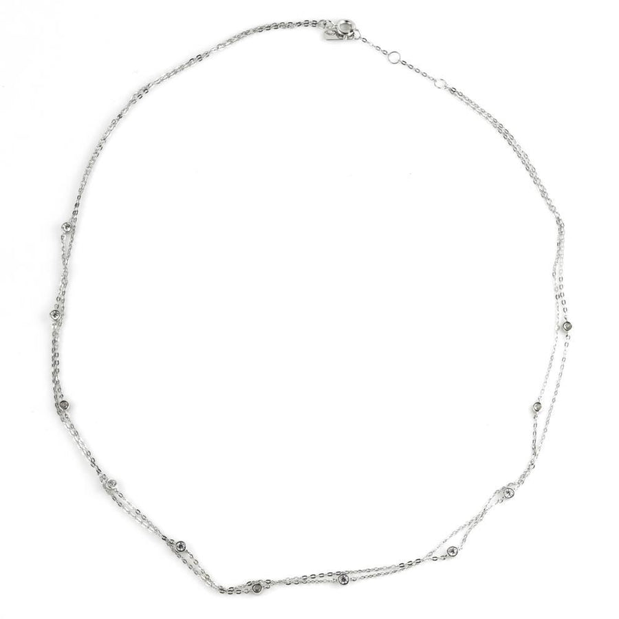 9ct White Gold Double Chain Crystal Choker Necklace - ZuZu Jewellery